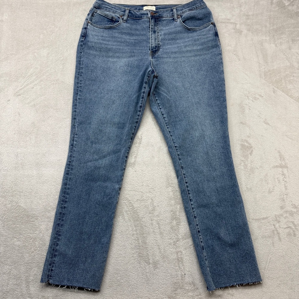 Oliver Logan Jeans Women's 32 Blue Straight Leg Raw Hem Stretch Denim High‎ Rise